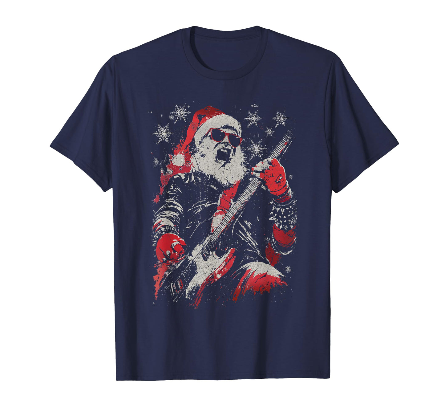 Retro Santa Claus Playing Guitar Funny Merry Christmas Xmas T-Shirt