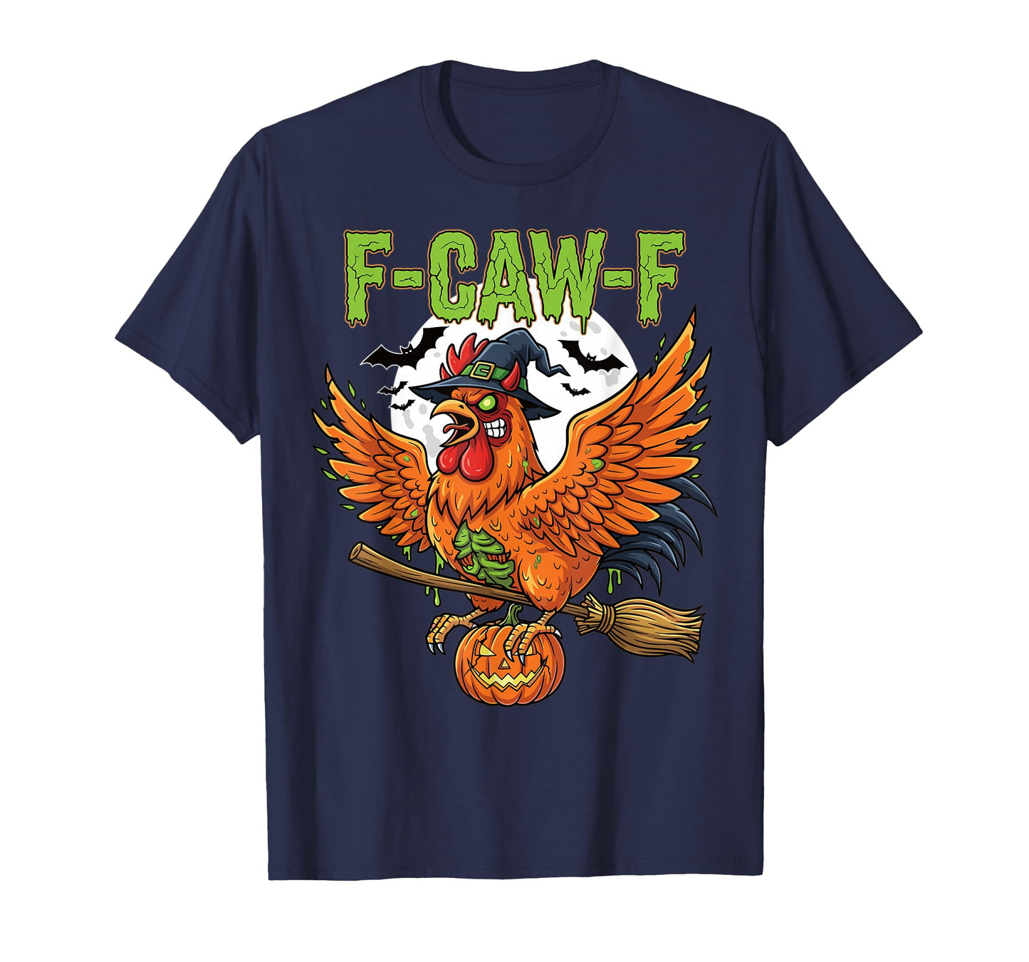 Halloween Chicken Witch Broom Pumpkin Flying T-Shirt