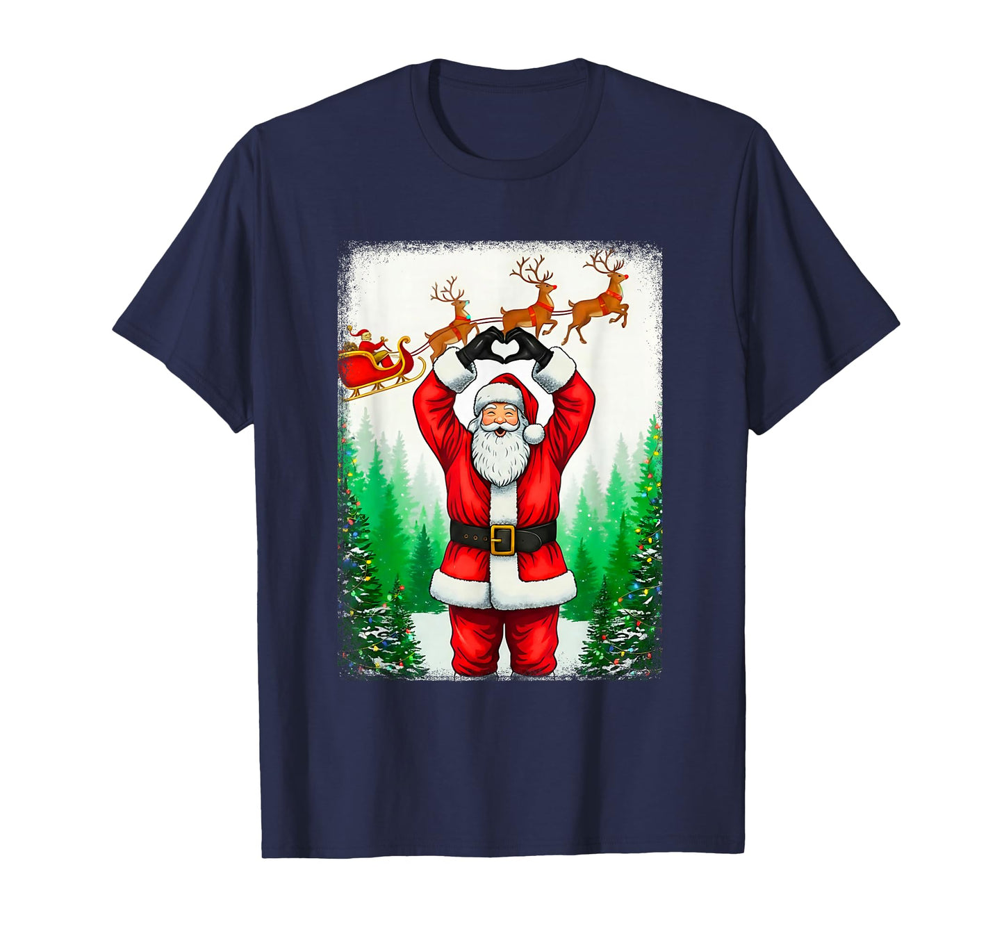 Funny Santa Clause Heart Hands Poster Christmas Men Boys T-Shirt