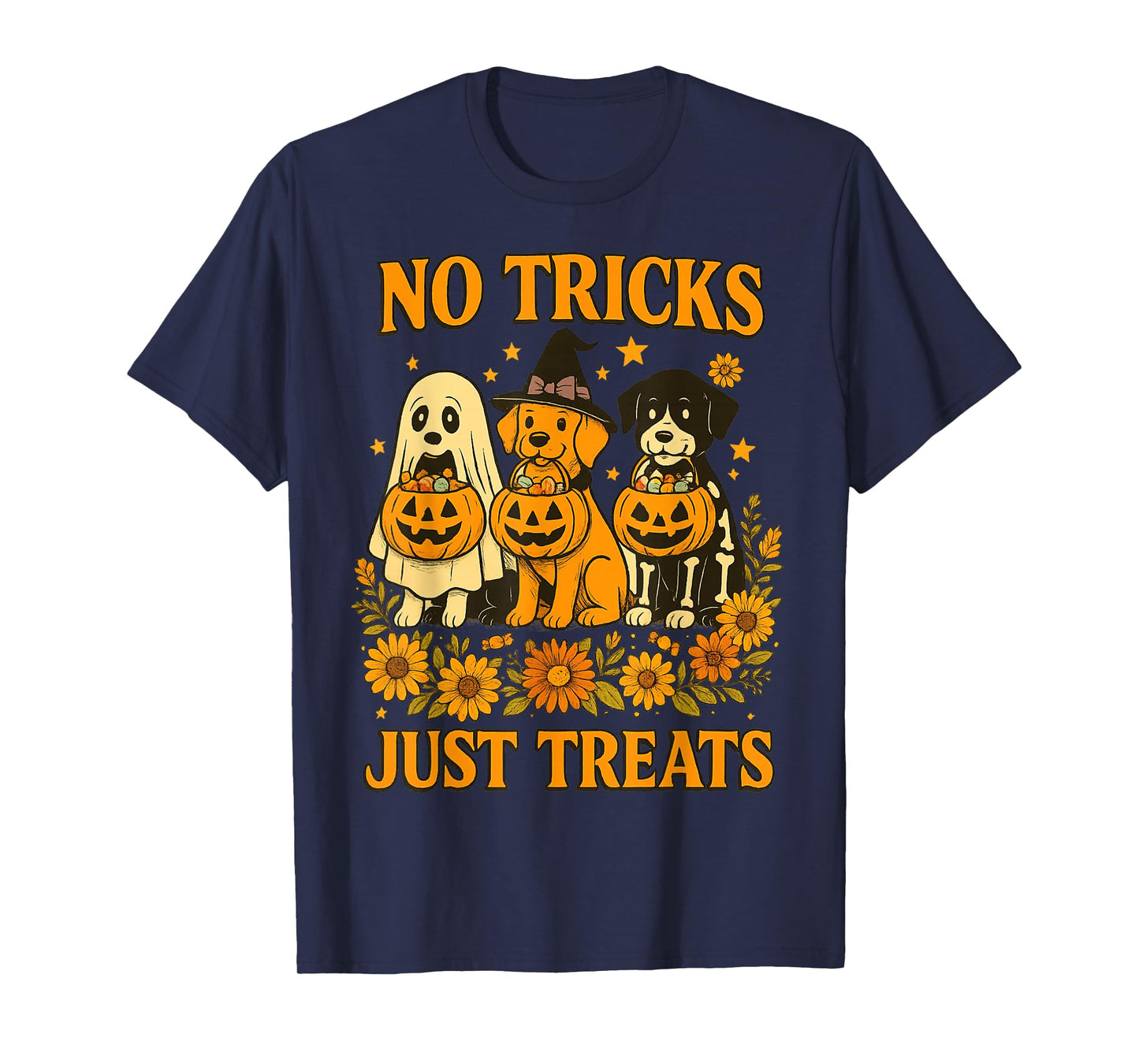 No Tricks Just Treats Halloween Dog Costume Ghosts Pumpkin T-Shirt