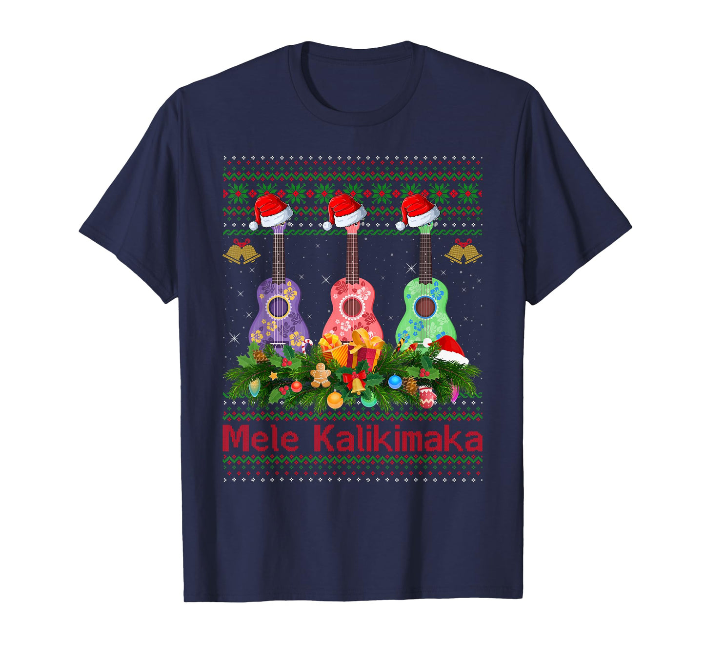 Mele Kalikimaka Ukulele Guitar Ugly Xmas Sweaters Christmas T-Shirt
