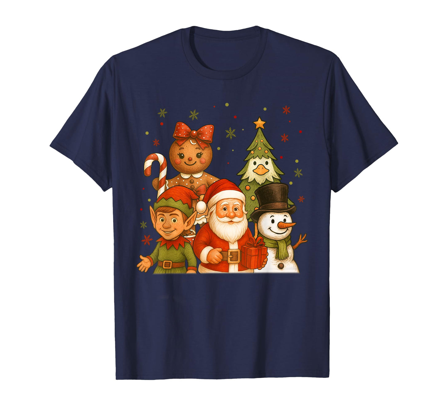 Retro Santa Elf Snowman Gingerbread Christmas Goose Tree Men T-Shirt