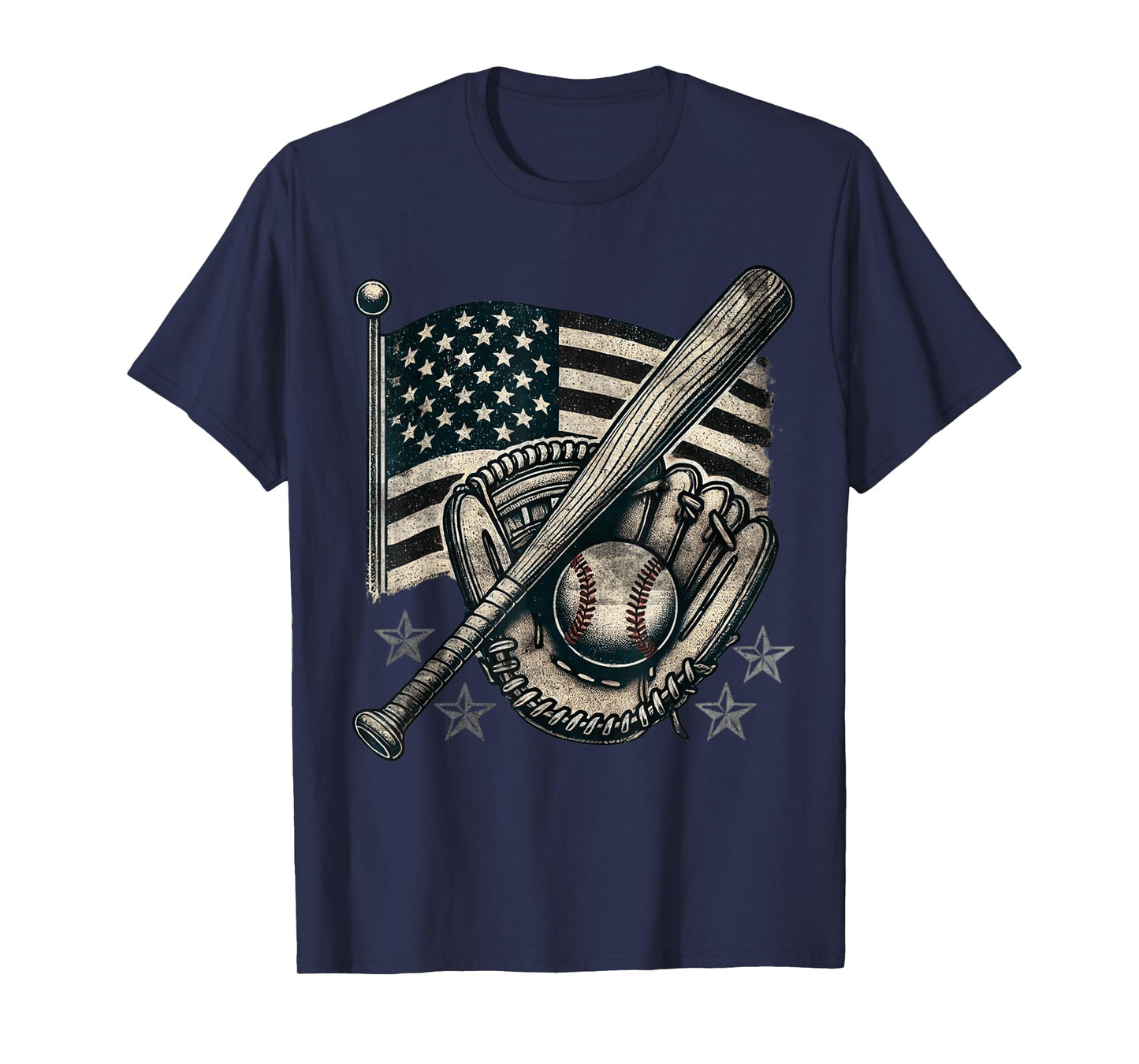 Vintage Baseball American Flag Player Funny Baseball T-Shirt