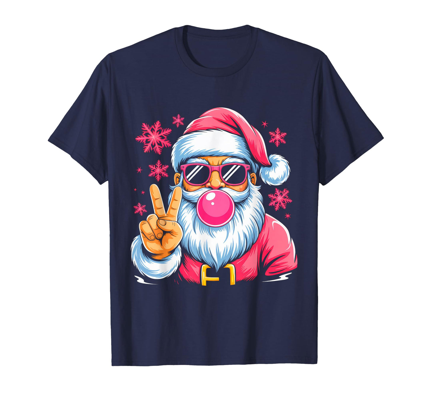 Retro Santa Christmas Blowing Bubble Pink Santa Xmas Funny T-Shirt