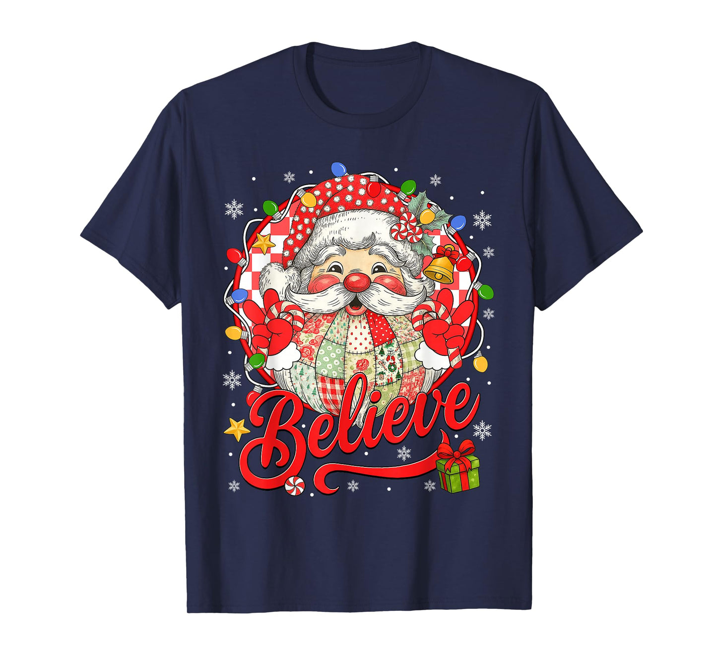 Vintage Christmas Santa Claus Believe Xmas Women Boys Girls T-Shirt