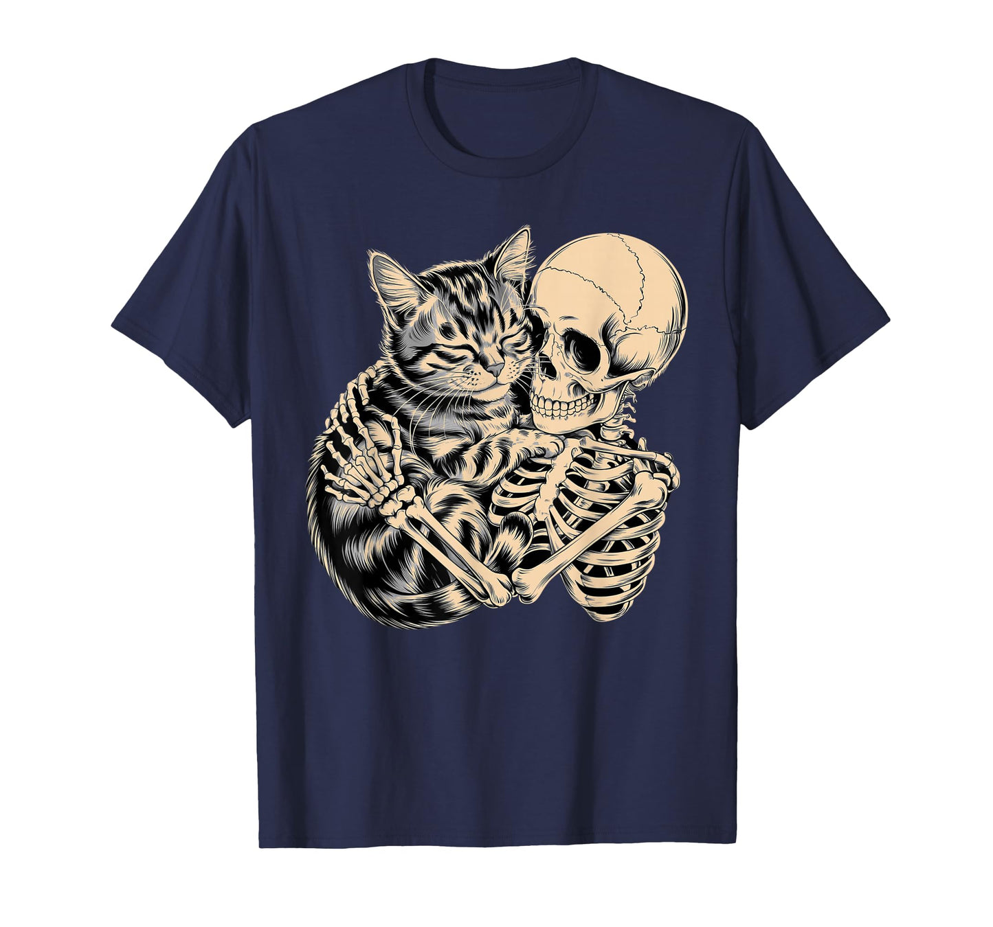 Womens Halloween Cat Skeleton Hugging Cat Halloween Girls T-Shirt