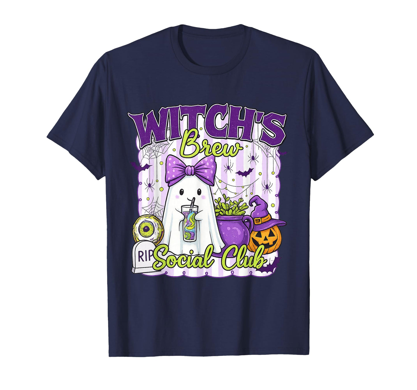 Kawaii Witch’s Brew Social Club Ghost Halloween Coffee Funny T-Shirt