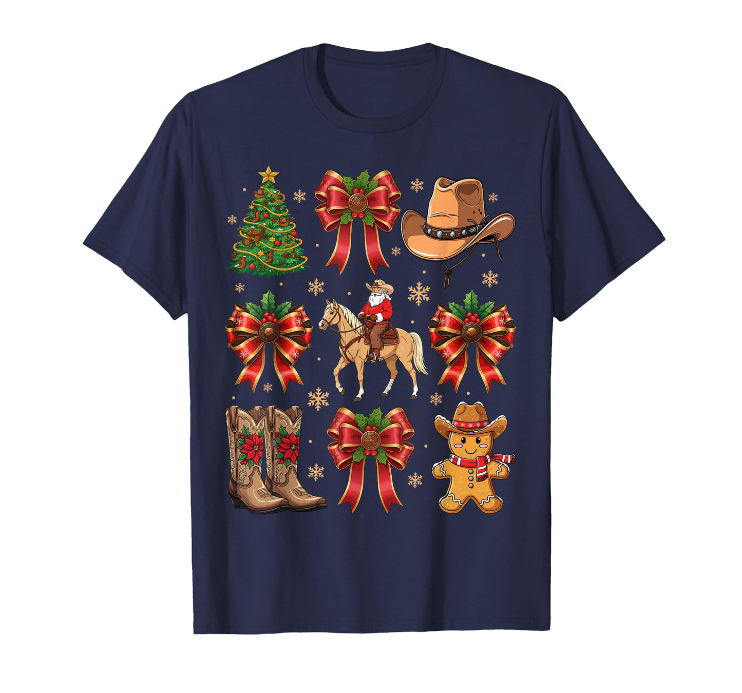 Christmas Santa Cowboy Gingerbread Xmas Coquette Bow Holiday T-Shirt