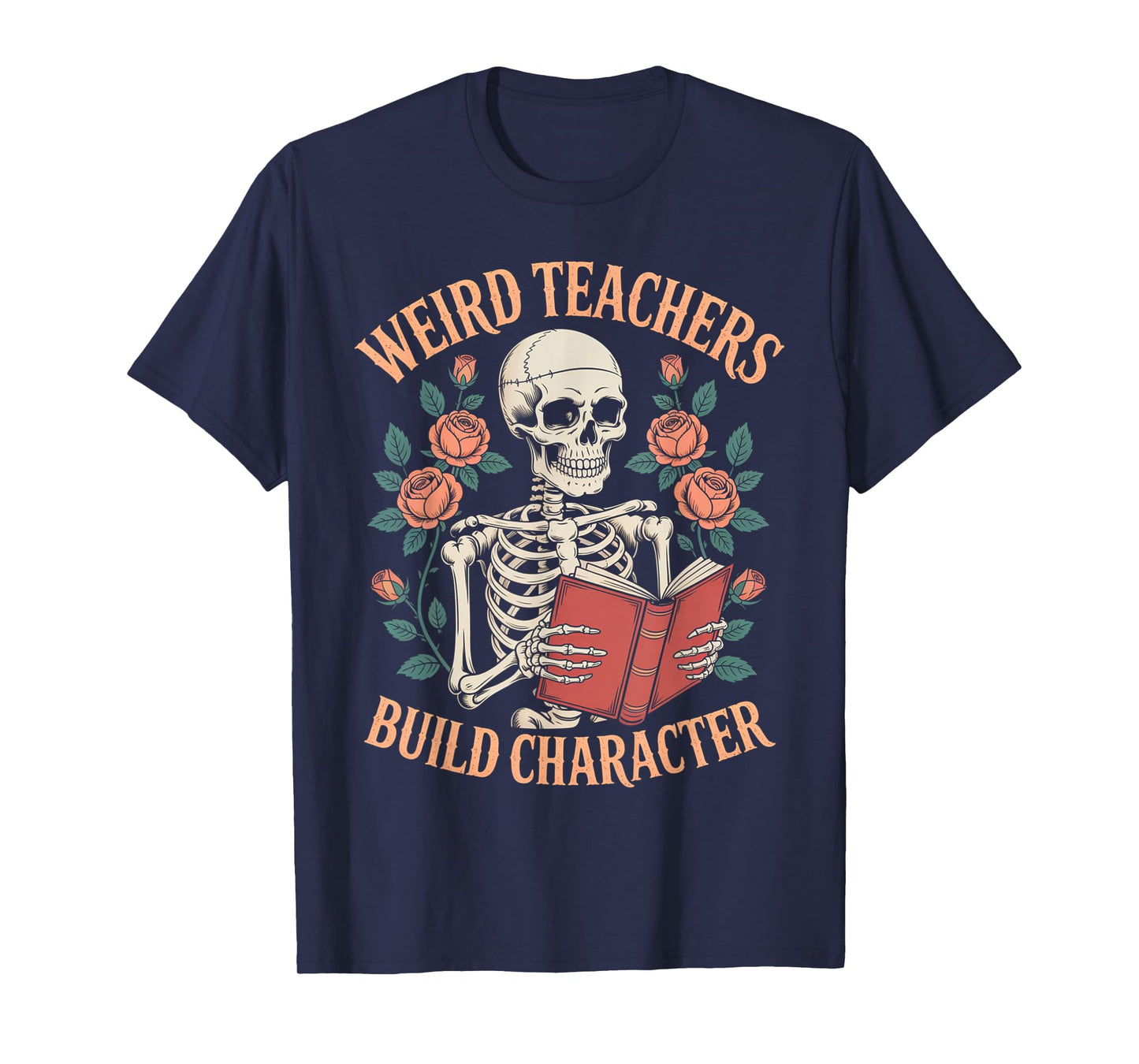 Funny Skeleton Book Floral Skull Halloween Teacher for Women T-Shirt