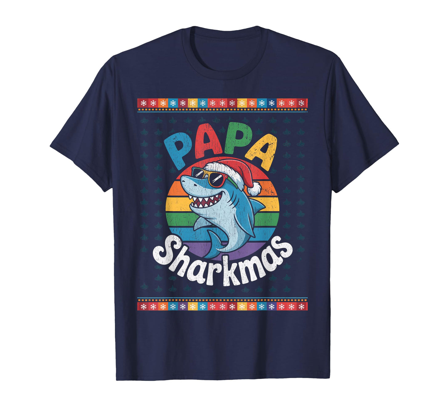 Papa Sharkmas Funny Shark Santa Hat Ugly Christmas Sweater T-Shirt
