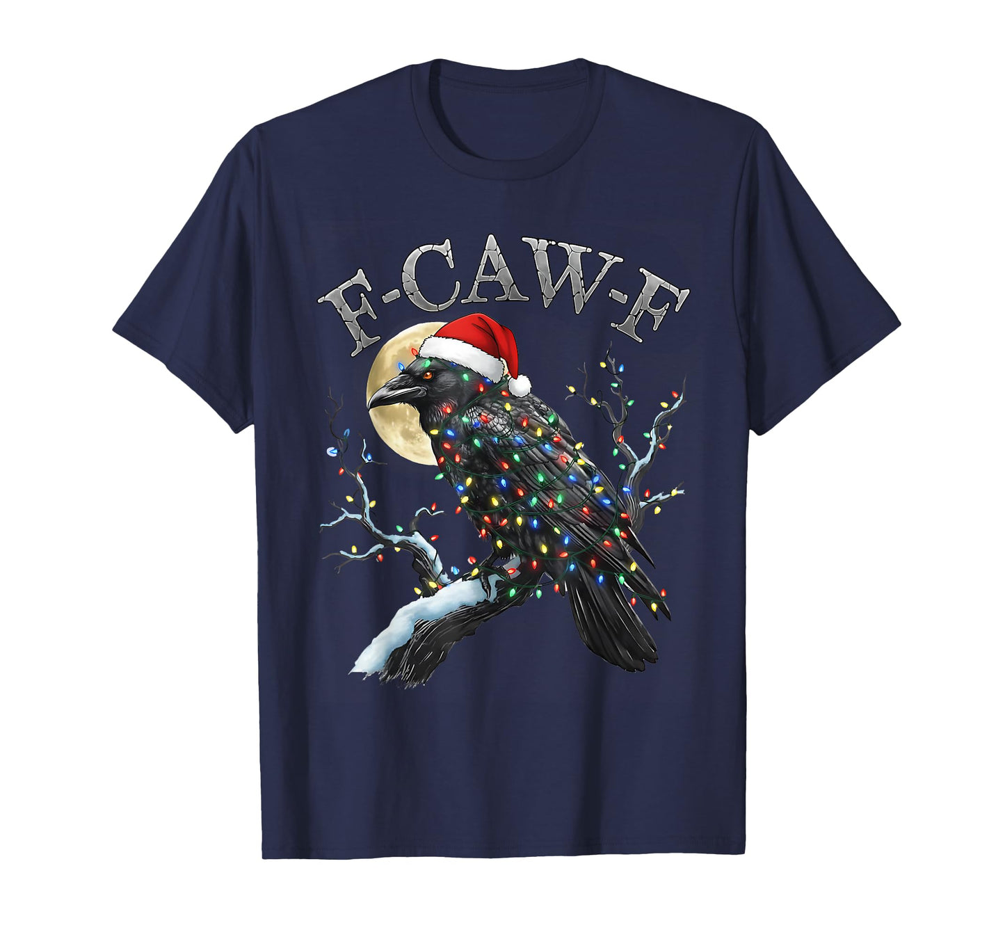 Merry Christmas Lights Santa Hat Black Crow, F-Caw-F Gothic T-Shirt