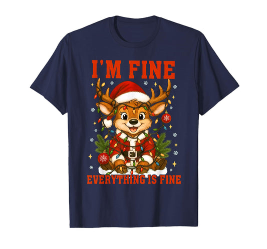 I'm Fine Everything is Fine Funny Christmas Reindeer Women T-Shirt