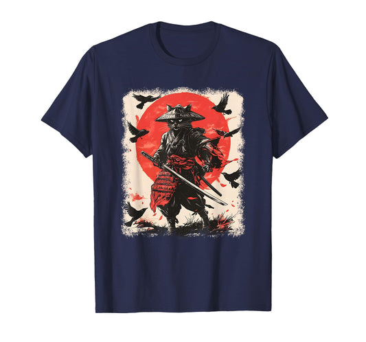 Samurai Cat, Japanese Warrior Art | Anime & Vintage Samurai T-Shirt
