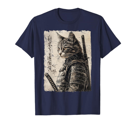 Samurai Cat Warrior Japanese Ukiyo-e Artwork Cat Samurai Men Women Girls Kids T-Shirt