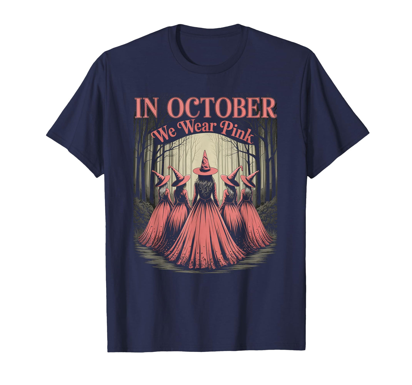 Retro in October We Wear Pink Witch Breast Cancer Awareness T-Shirt