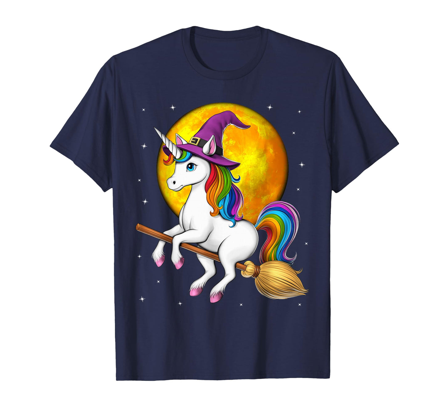 Unicorn Witch Riding Broom Halloween Wiccan Spooky T-Shirt