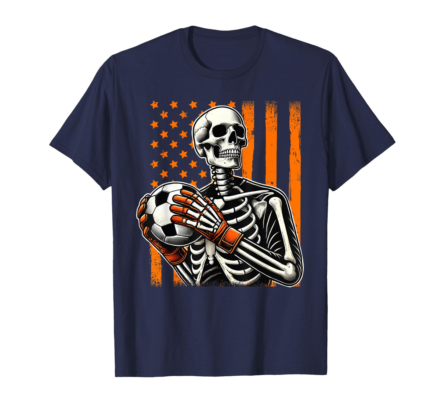 Skeleton Goalkeeper Holding Soccer Ball Goalie Halloween USA T-Shirt