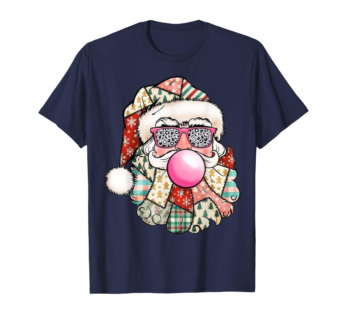 Vintage Retro Santa Christmas Bubble Gum Pink Sunglasses T-Shirt