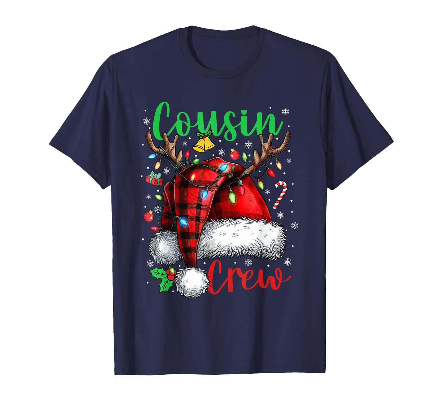 Christmas Cousin Crew Plaid Santa Hat Family Matching Xmas T-Shirt