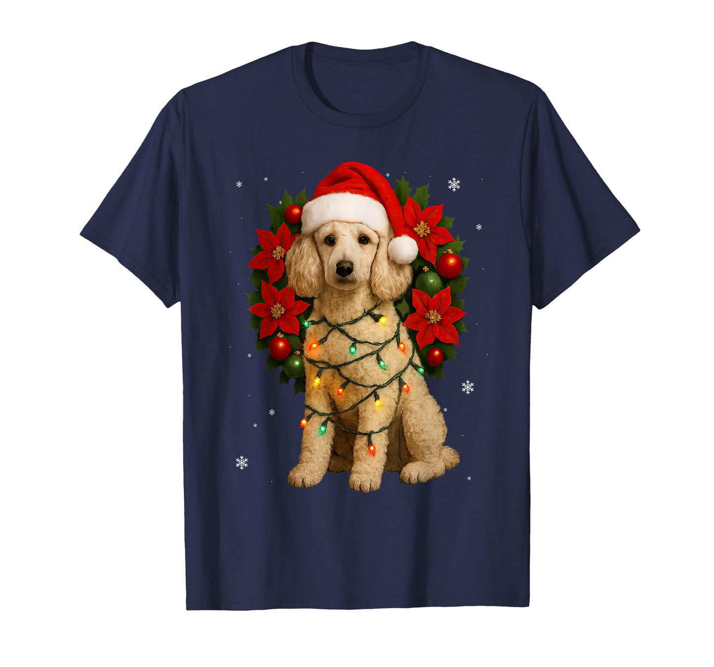 Cute Poodle Christmas Tree Dog Festive Wreath Xmas T-Shirt
