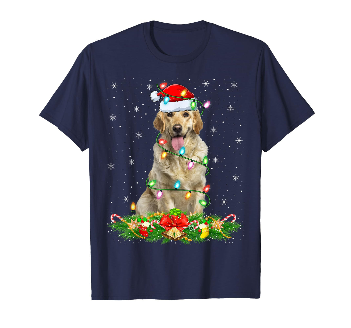 Labrador Retriever Dog Christmas Lights Funny Santa Hat Xmas T-Shirt