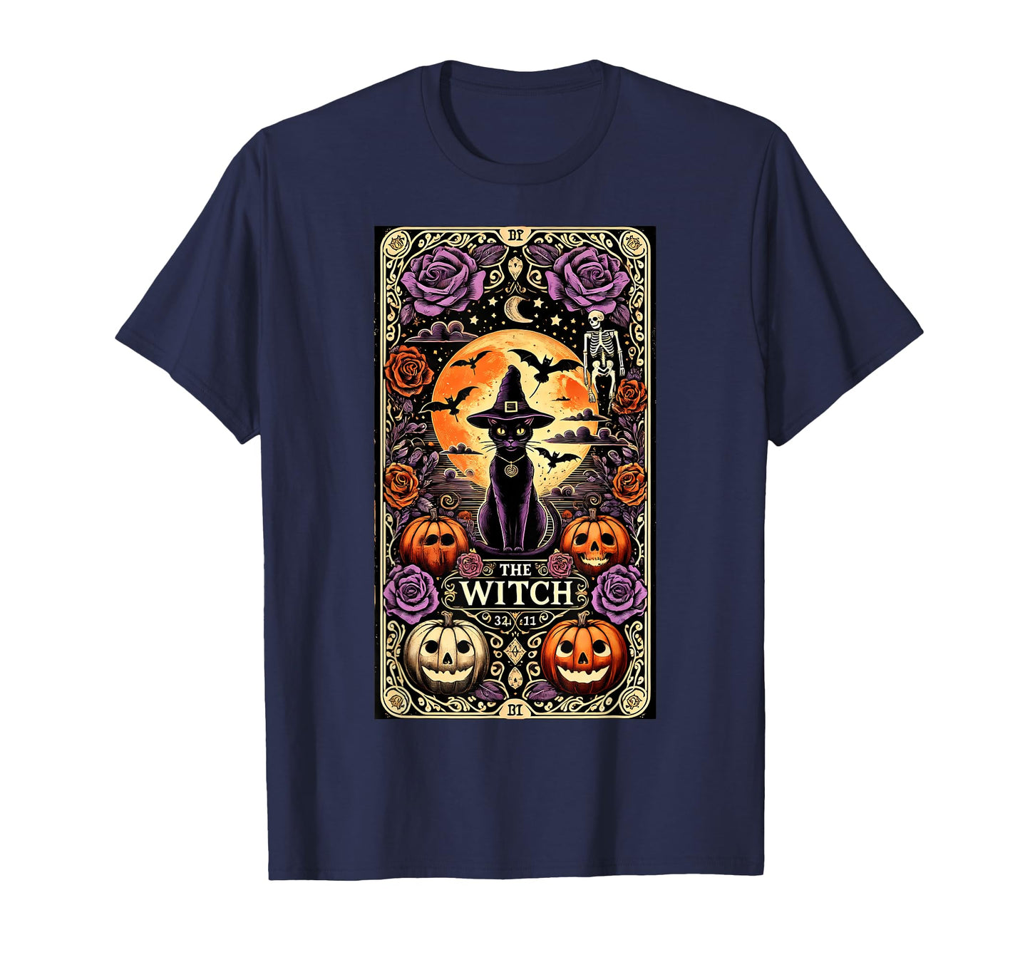 Vintage Gothic The Witch Black Cat Tarot Card Halloween 2024 Men Women Kids T-Shirt