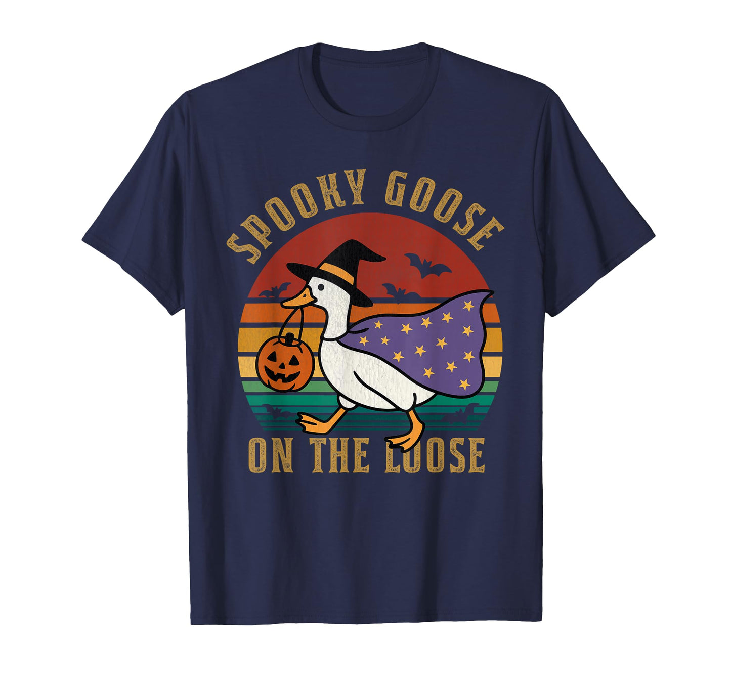 Vintage Spooky Goose On The Loose Funny Halloween Retro T-Shirt
