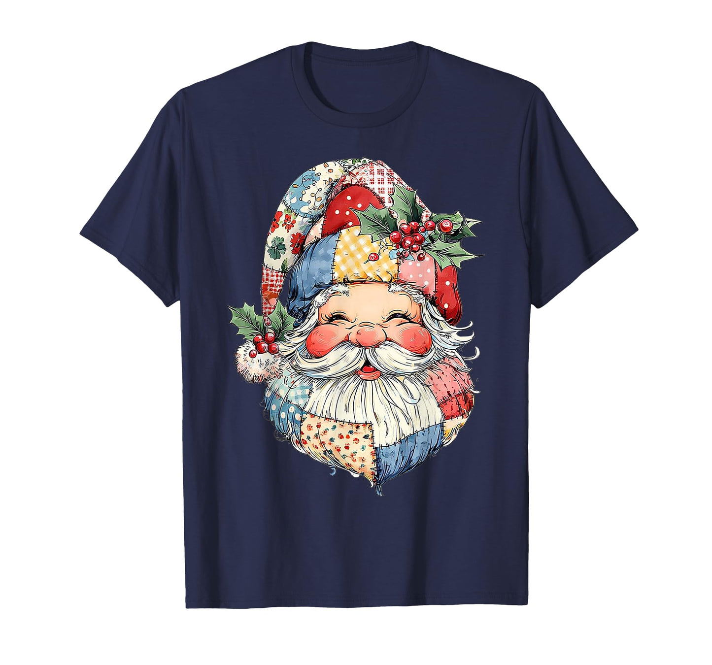 Patchwork Santa Claus Retro Christmas Funny Mens Womans Kids T-Shirt