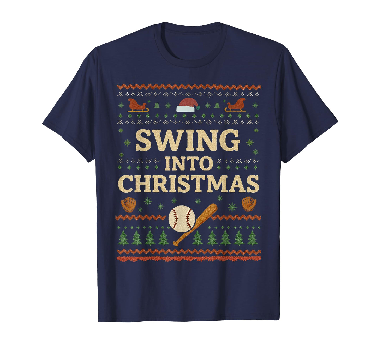 Swing into Christmas Baseball Xmas Holiday Funny Christmas T-Shirt