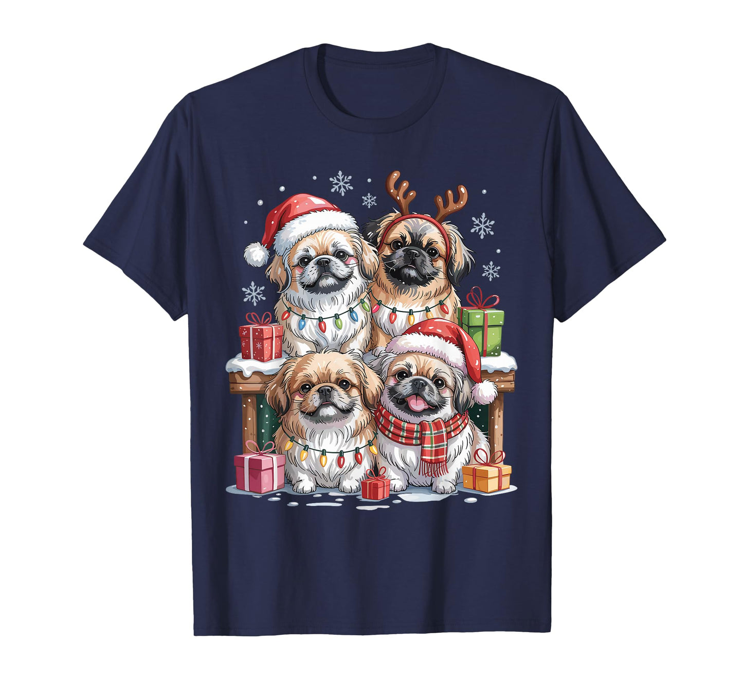 Cute Pekingese Christmas Puppies Dog Lovers Funny Holiday T-Shirt