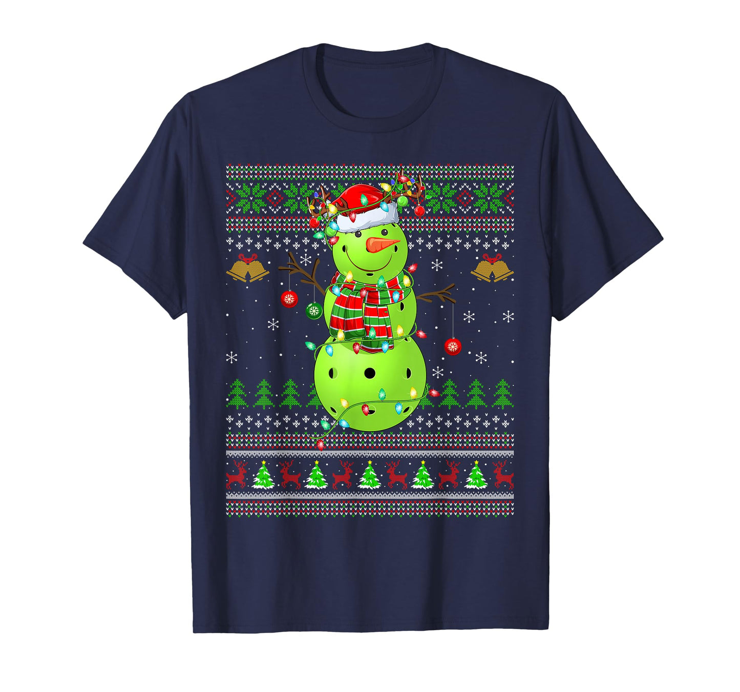Pickleball Snowman Ugly Christmas Sweater Sports Player Xmas T-Shirt