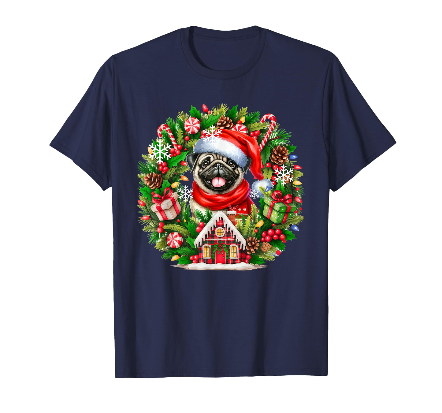 Santa Pug Christmas Floral Circle Matching Owner Kids T-Shirt