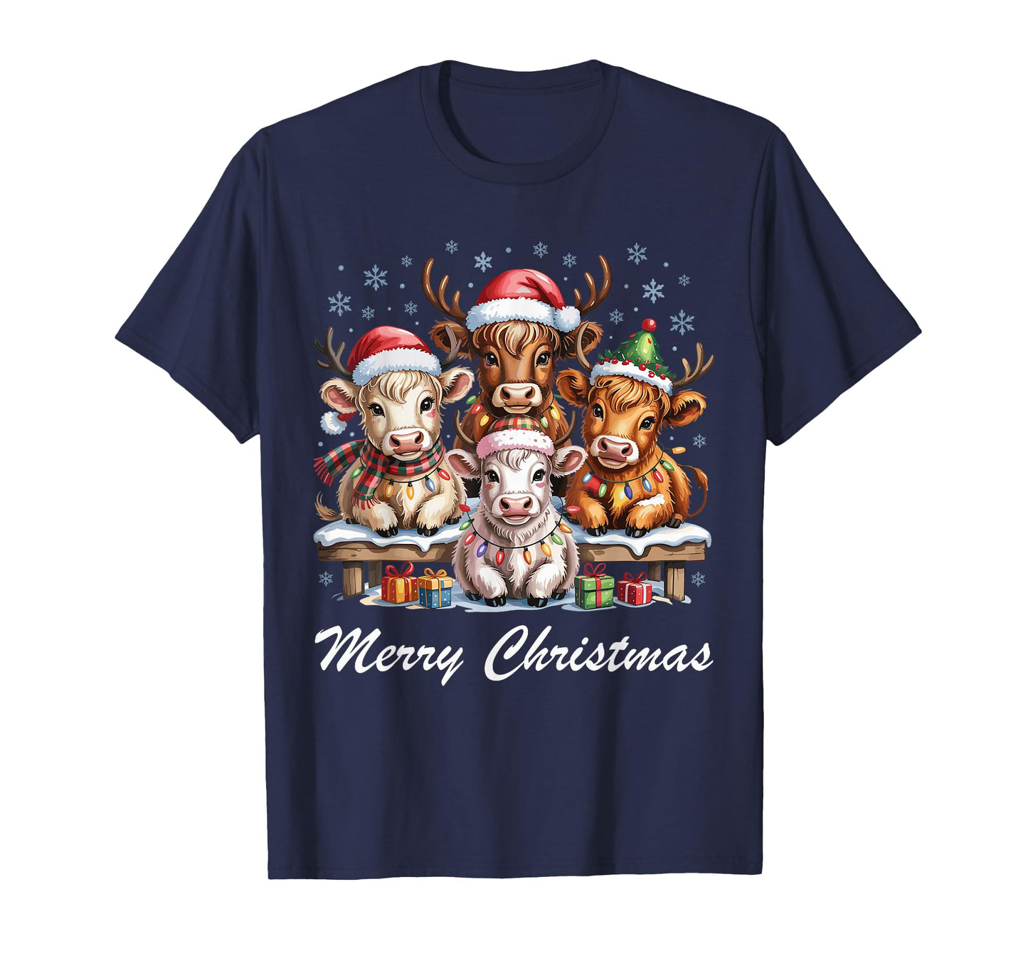 Cow Merry Christmas Cute Farm Animal Lovers Funny Holiday T-Shirt