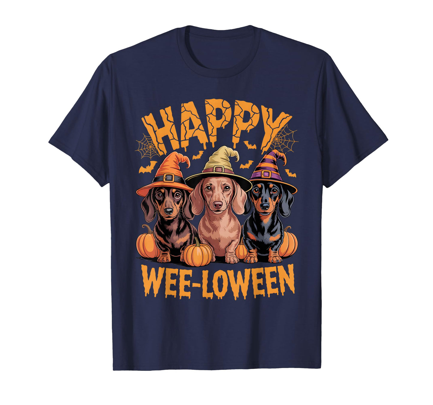 Happy Wee-Loween Dachshund Dogs Funny Halloween Pumpkin T-Shirt