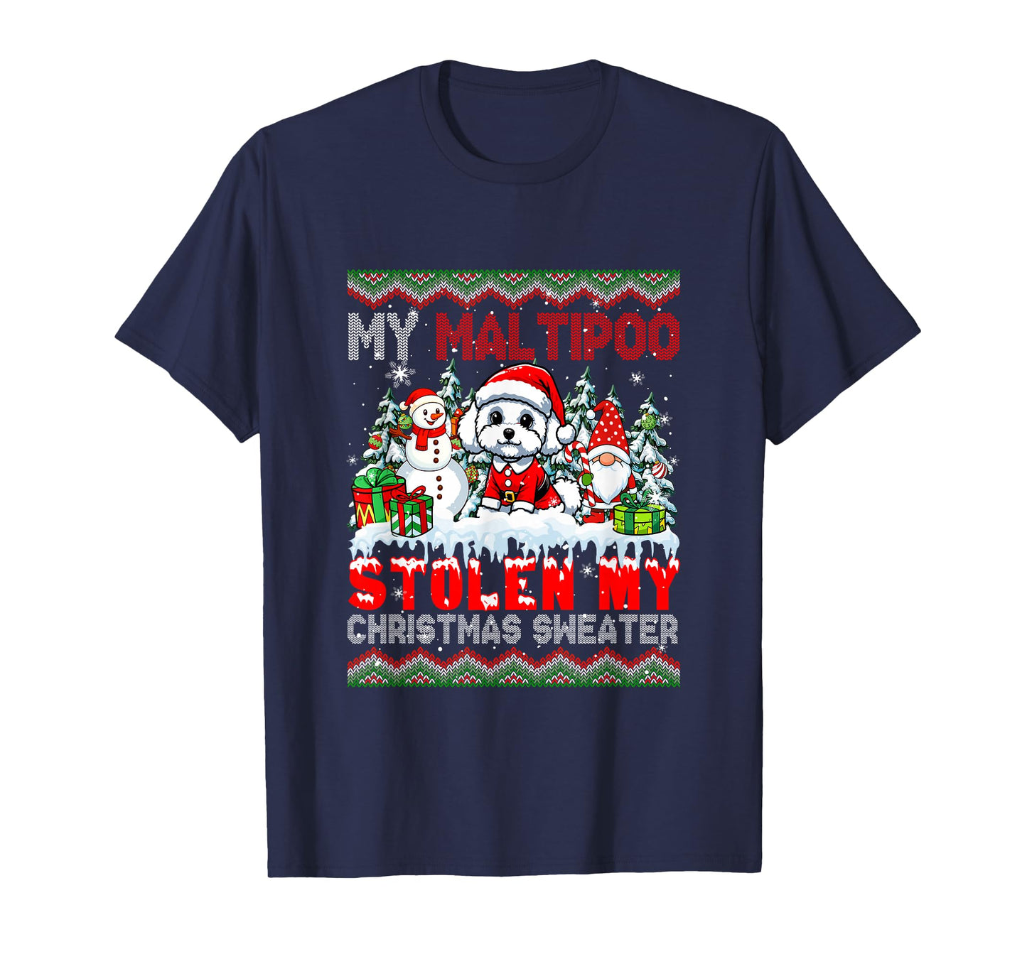 My Maltipoo Stolen My Christmas Sweater Santa Dog Gnome T-Shirt