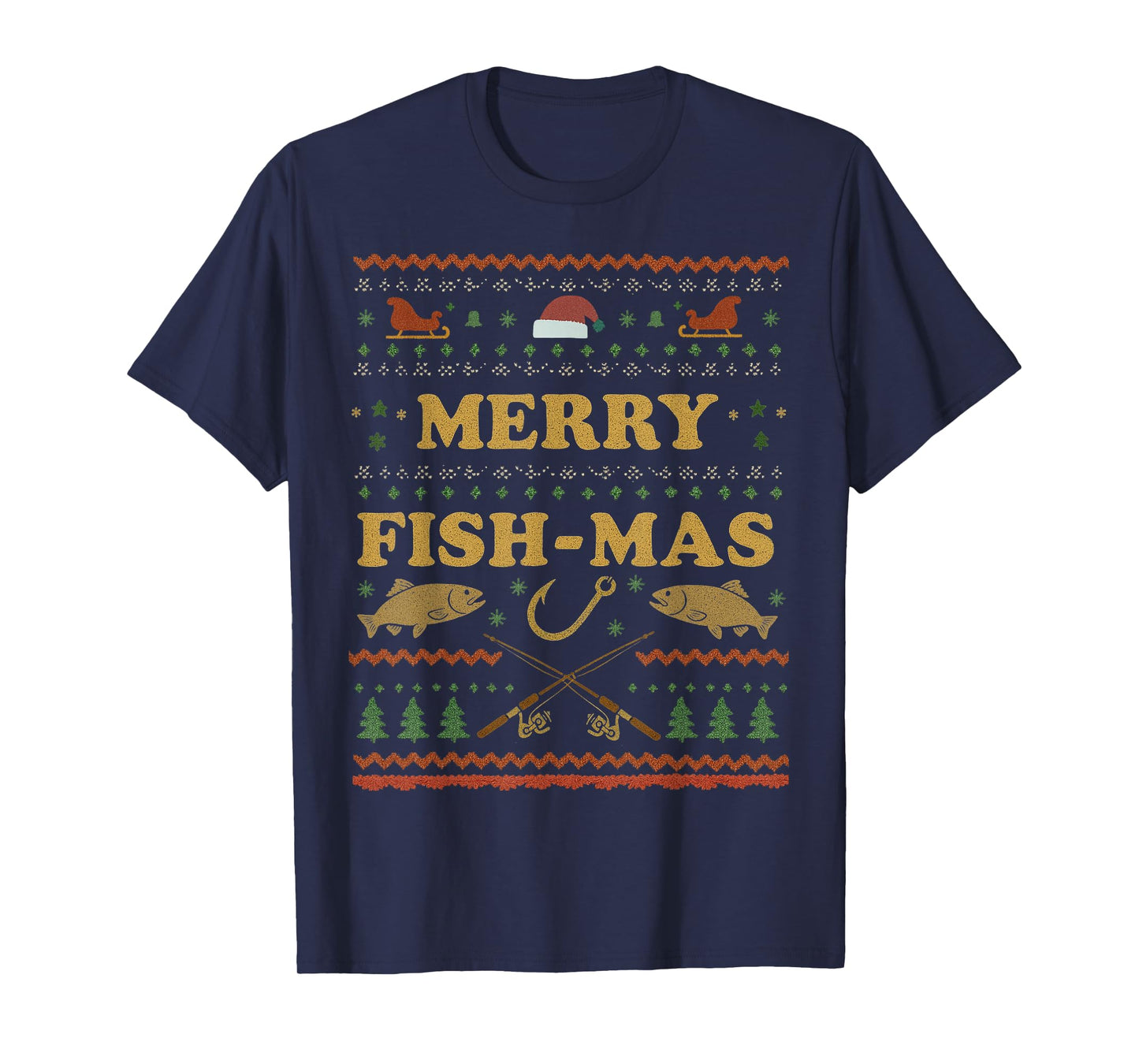 Merry Fishmas Fishing Christmas Vintage Fish Funny Xmas T-Shirt