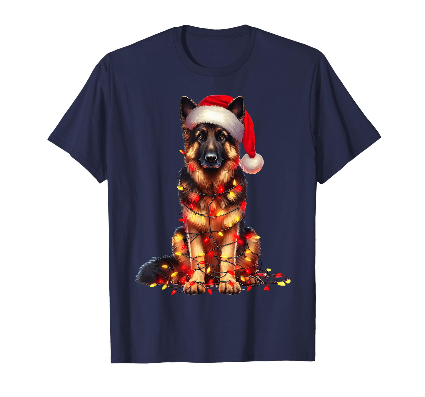 German Shepherd Dog Christmas Lights Santa Hat Dog Lover T-Shirt