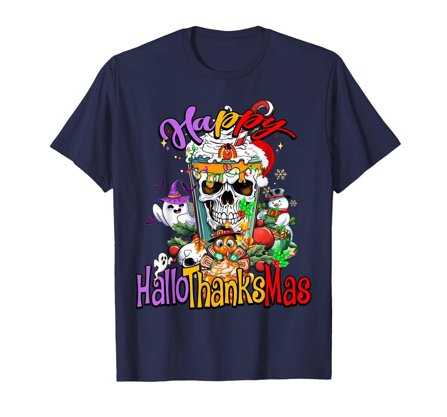 Happy Hallothanksmas Skeleton Pumpkin Spice Latte Coffee T-Shirt