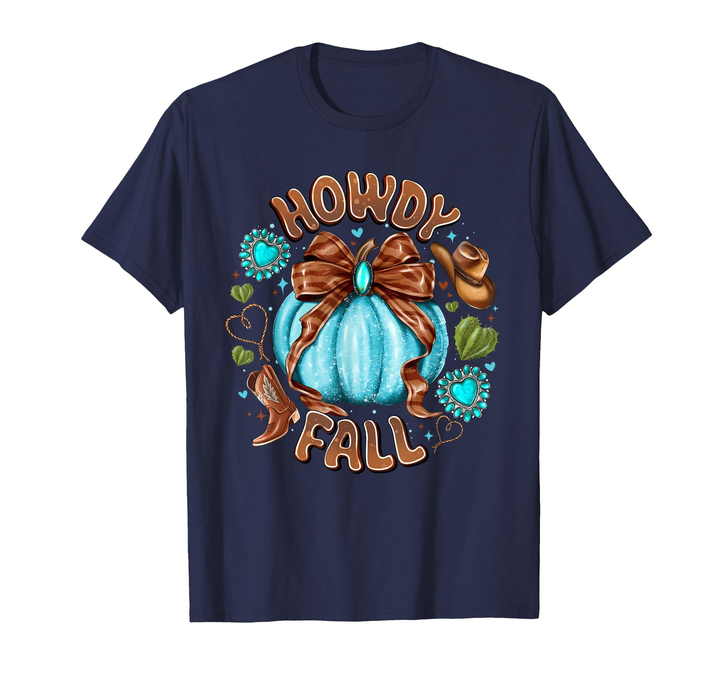 Howdy Fall Western Pumpkin Coquette Bow Thankgiving T-Shirt