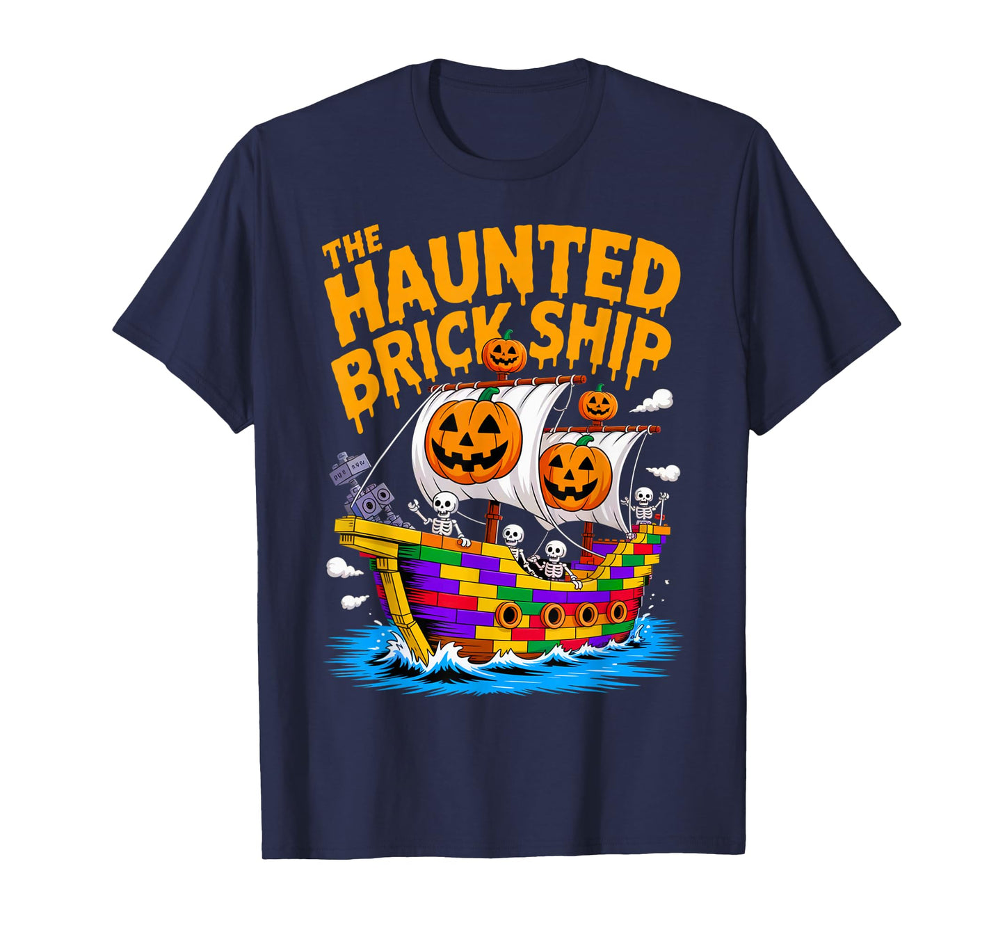 Halloween Bricks Pirate Skeleton Builder Blocks Building Toy T-Shirt