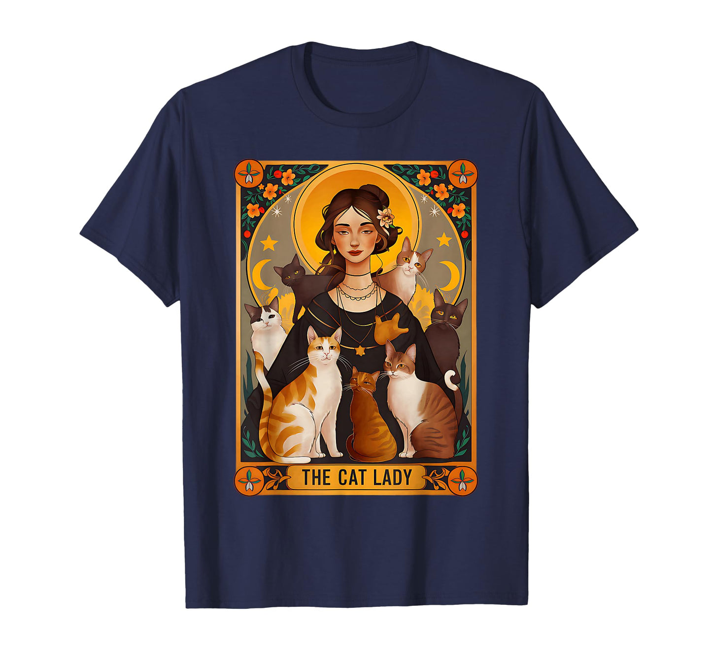 The Cat Lady Tarot Cards Witch Coffee Cats Halloween T-Shirt