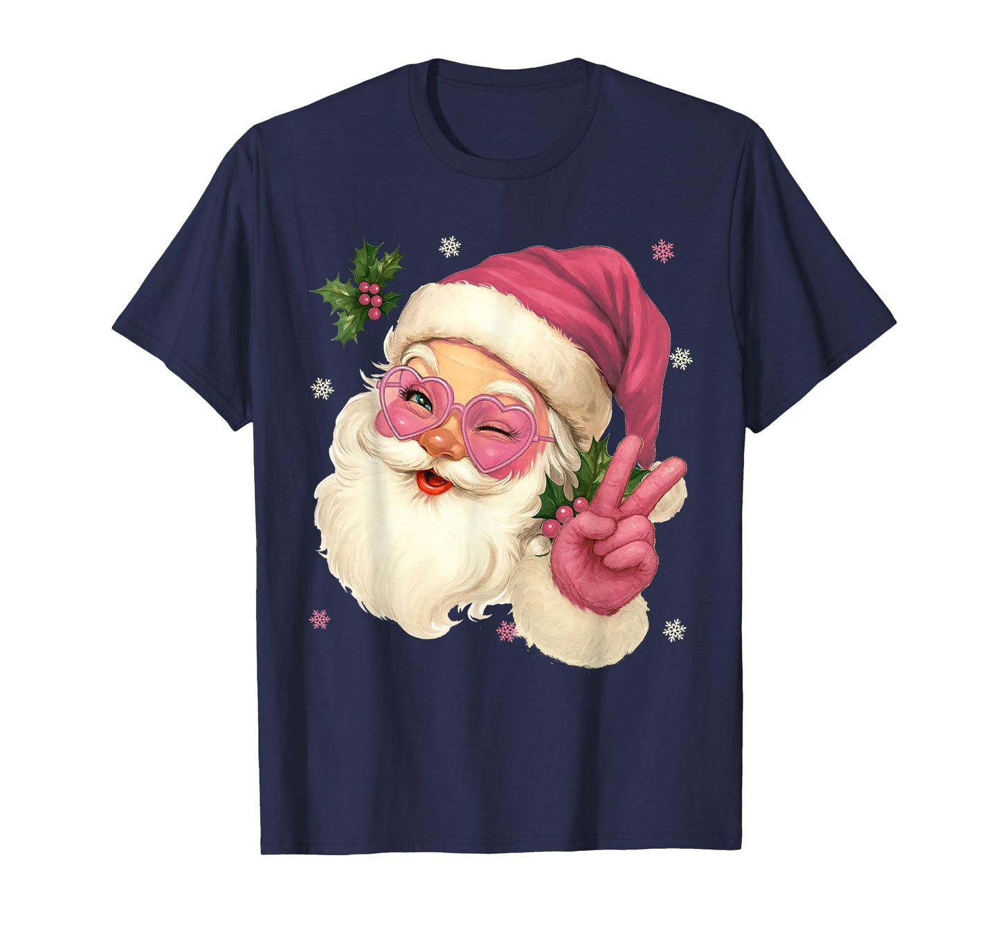Cute Pink Santa Christmas Pjs Pajamas Xmas Girls Womens Tees T-Shirt