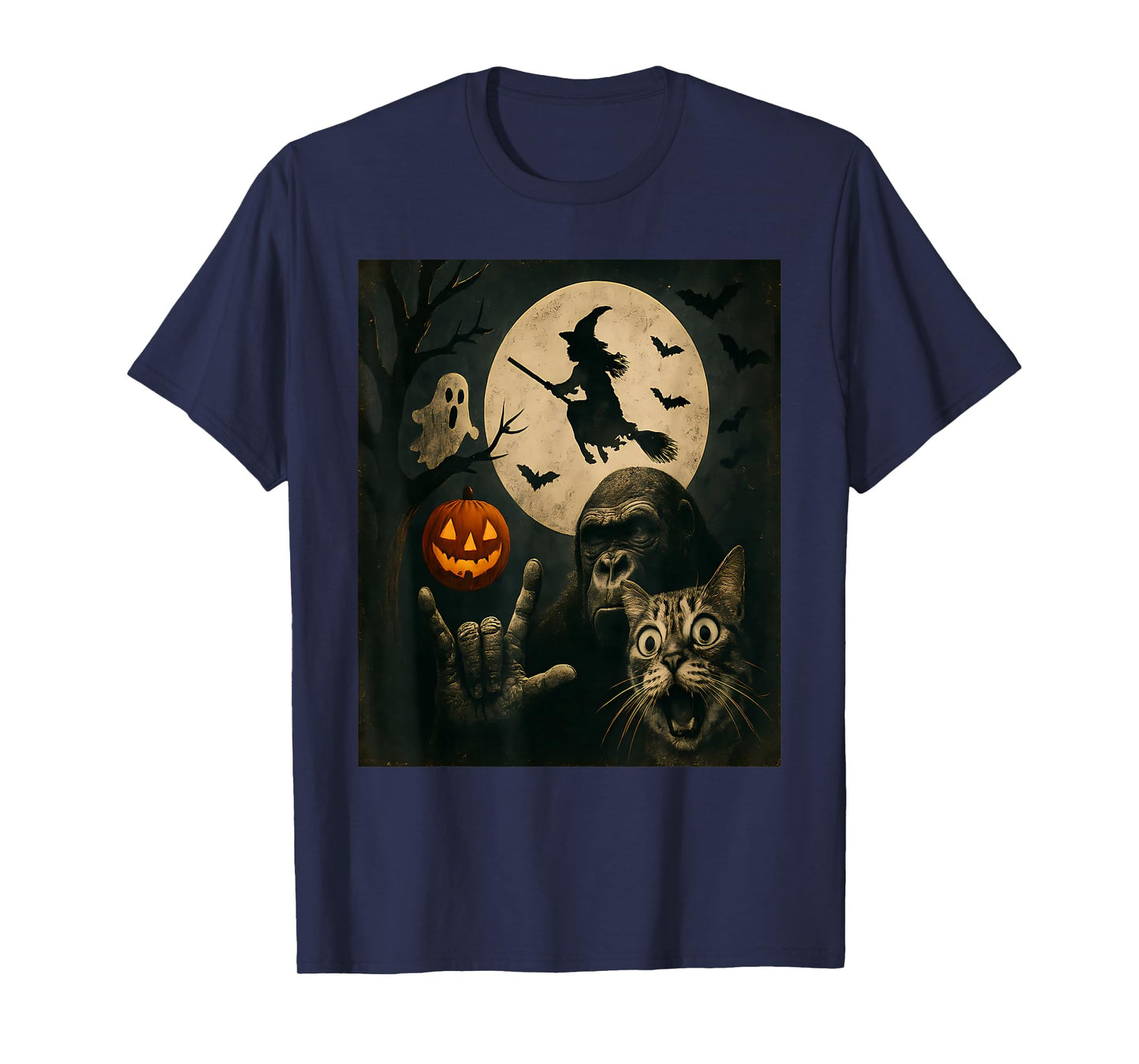 Funny Spooky Cat Ghost Bigfoot Halloween T-Shirt