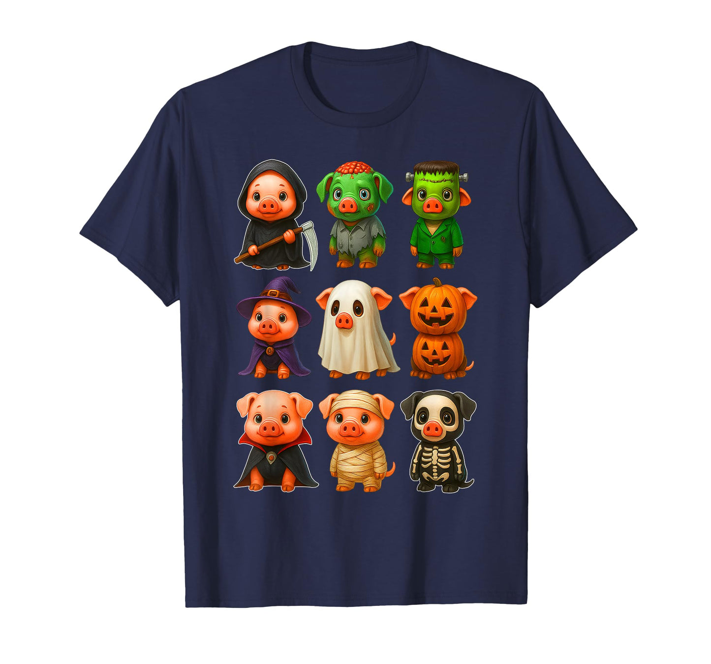 Pigs in Witch Skeleton Ghost Costume Happy Halloween Day T-Shirt