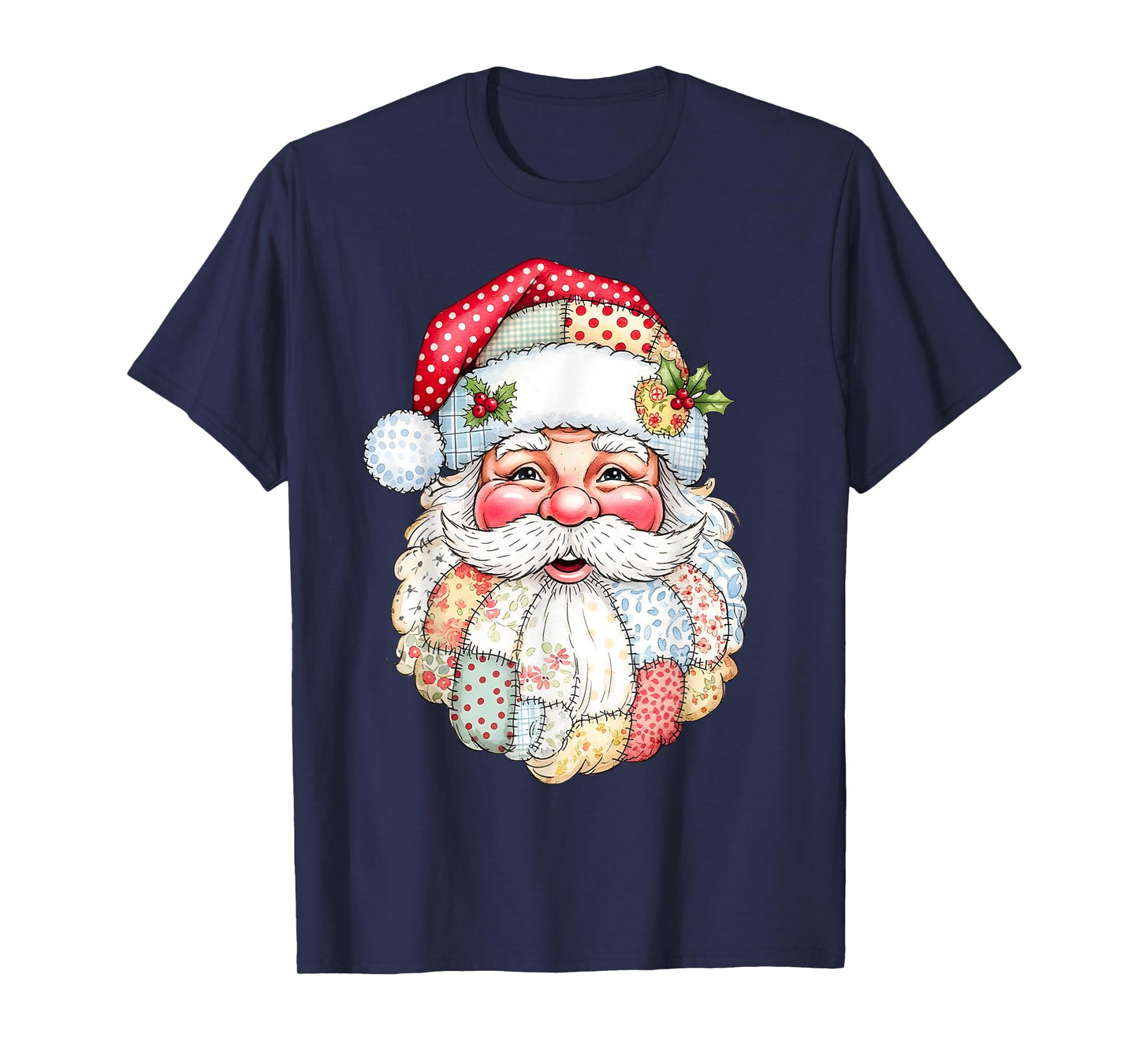 Merry Christmas Patchwork Santa Claus Face X-mas Holiday T-Shirt