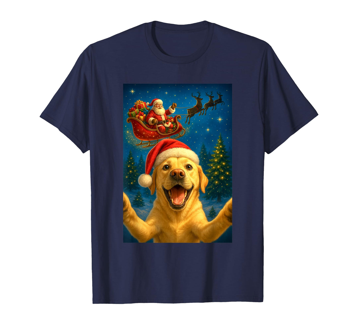 Christmas Dog Selfie with Santa Claus Funny Dog Graphic Xmas T-Shirt