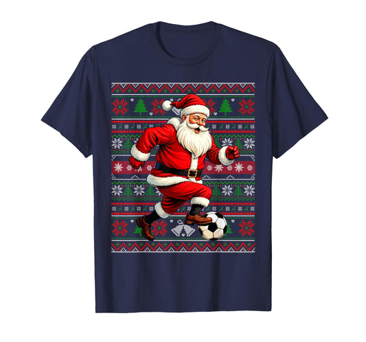 Funny Santa Playing Soccer Ugly Christmas Sweater Xmas T-Shirt