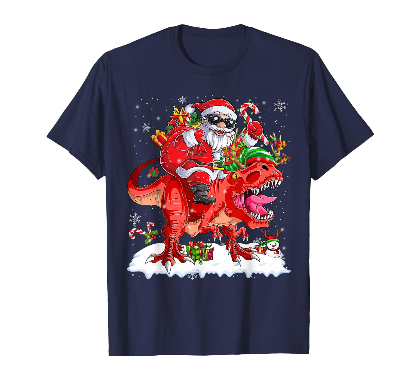 Dinosaur Christmas Lights Funny Men Boys Kids Xmas T-Shirt