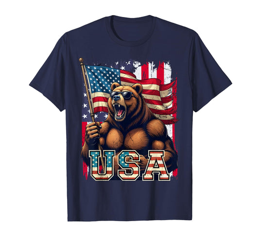 Bear USA 4th of July American Flag Patriotic T-Shirt
