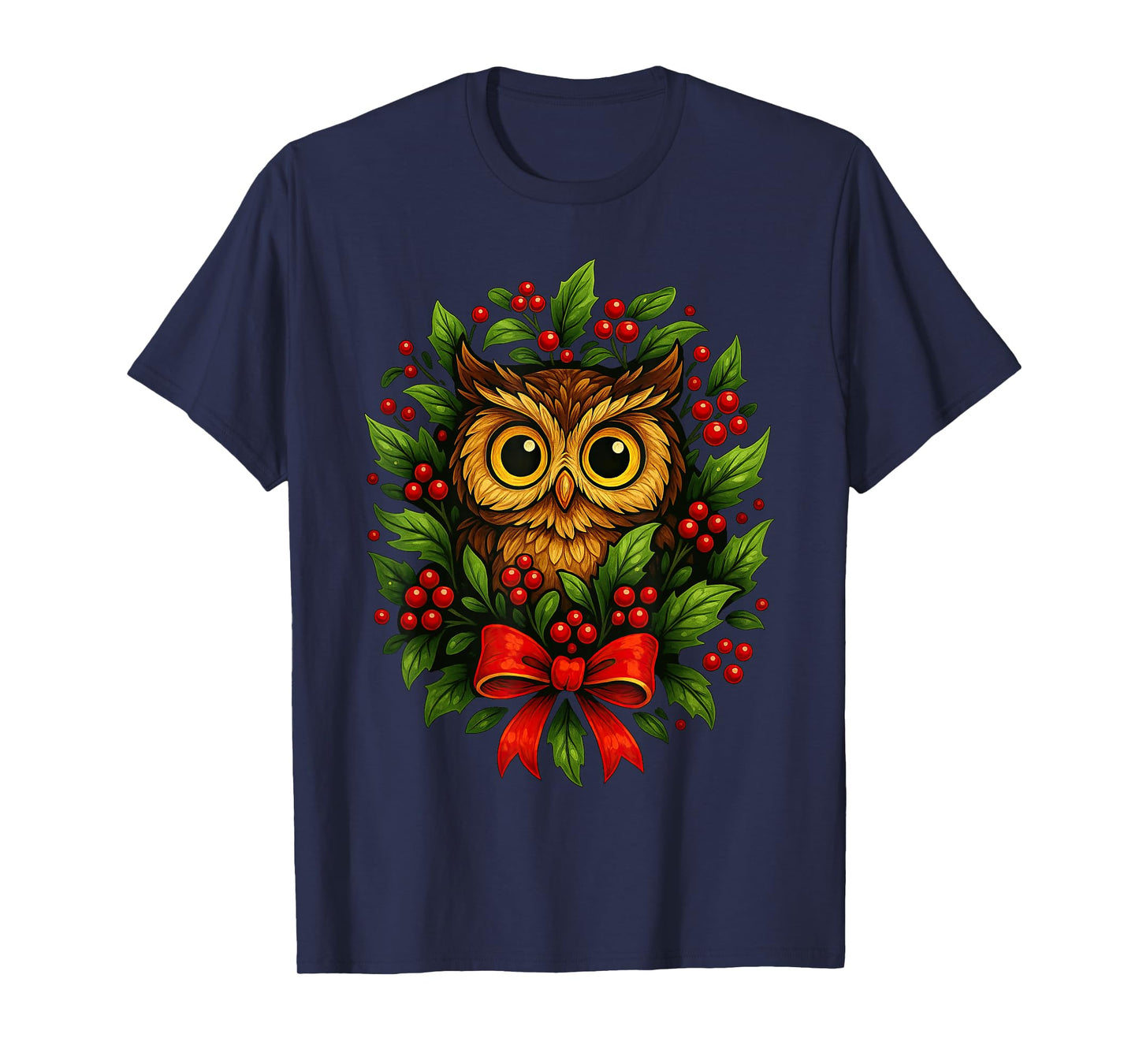 Cute Owl Festive Mistletoe Wreath Xmas Birding T-Shirt